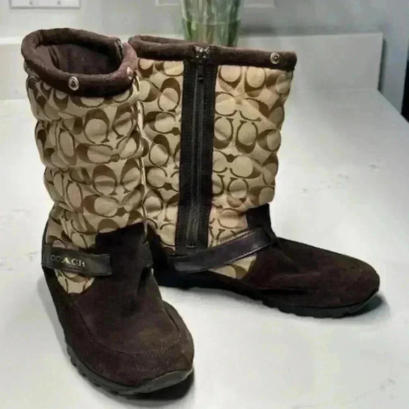Coach Juniper Brown Suede Signature Jacquard Winter Boots Women's Size 8B - Picture 6 of 13